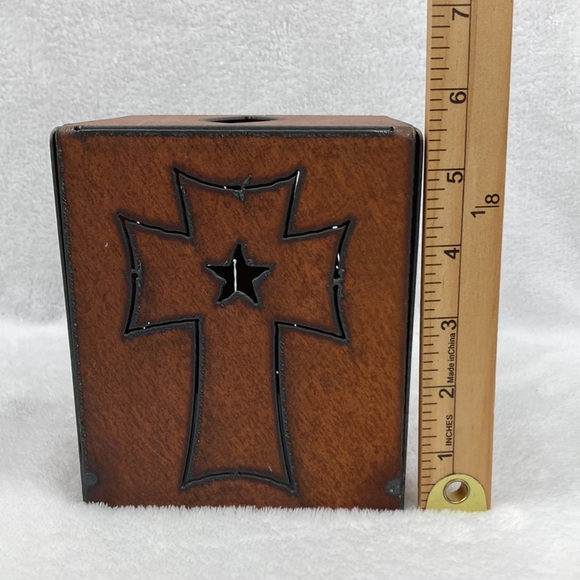 Rustic Cross Tissue Box Cover Heavy Metal 5.5” - Picture 10 of 11